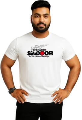 Mango Fashion Printed Men Round Neck White T-Shirt