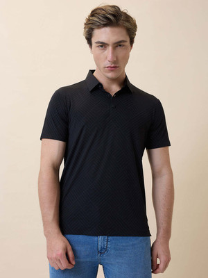 Status Quo Printed Men Polo Neck Black T-Shirt
