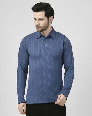 SMASH SMART WEAR Solid Men Polo Neck Blue T-Shirt