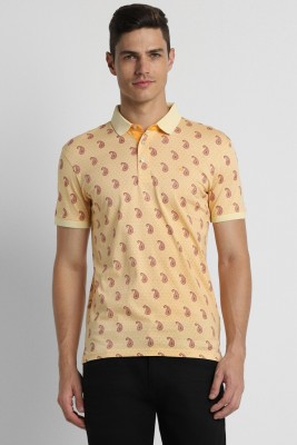 PETER ENGLAND Printed Men Polo Neck Yellow T-Shirt