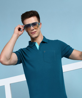 LUX cozi Solid Men Polo Neck Dark Green T-Shirt