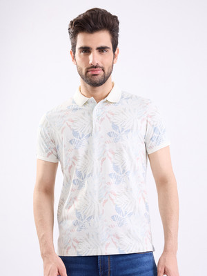 Spykar Printed Men Polo Neck White T-Shirt
