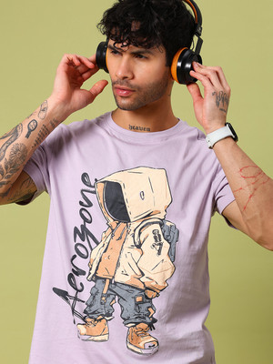V-MART Printed Men Round Neck Purple T-Shirt
