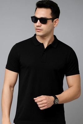 Vivaan Fab Solid Men Polo Neck Black T-Shirt