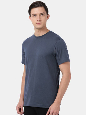 RULEDBYSUN Solid Men Round Neck Navy Blue T-Shirt