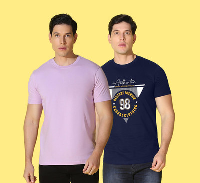 WOOSTRO Solid, Printed Men Round Neck Multicolor T-Shirt