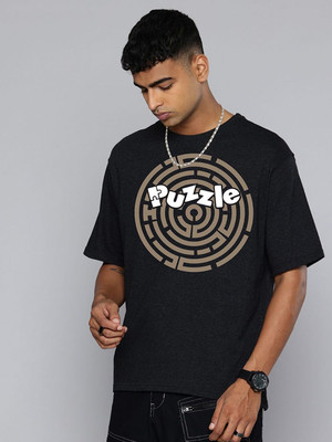 Moda Rapido Graphic Print Men Round Neck Black T-Shirt