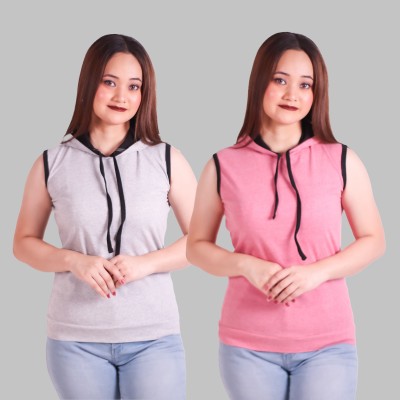 FASHA Solid Women Hooded Neck Multicolor T-Shirt