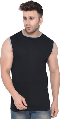 GEUM Solid Men Round Neck Black, Silver T-Shirt