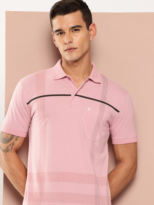 UNIBERRY Striped Men Polo Neck Pink T-Shirt