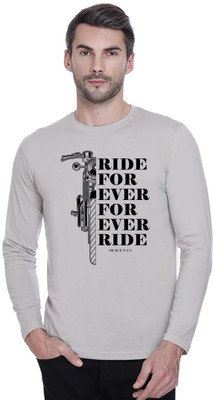 LV CARE Printed Men Round Neck Grey T-Shirt