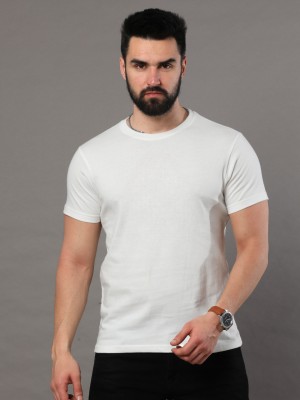 LIVAX COTTY Solid Men Round Neck White T-Shirt