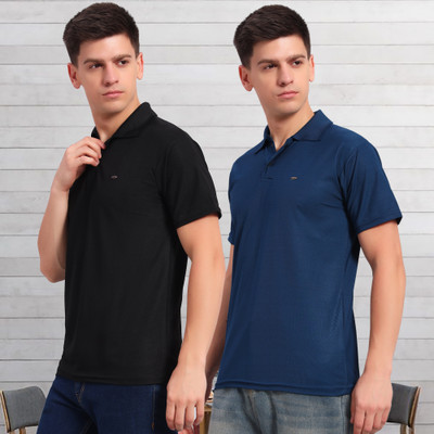 ZEPPI Printed Men Polo Neck Black, Blue T-Shirt