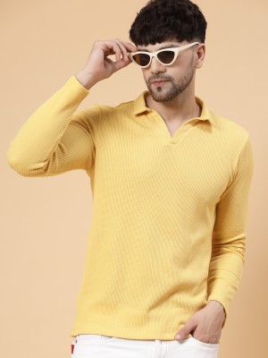 RIGO Solid Men Polo Neck Yellow T-Shirt