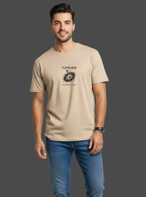UrGear Printed Men Round Neck Beige T-Shirt