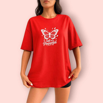 Stylicity Printed Women Round Neck Red T-Shirt