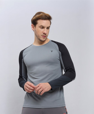 TECHNOSPORT Colorblock Men Round Neck Grey T-Shirt