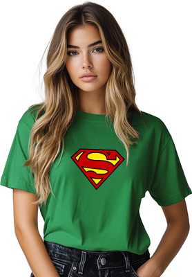 JEDFER Superhero, Graphic Print Women Round Neck Green T-Shirt