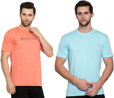 Zeffit Solid Men Round Neck Orange, Blue T-Shirt