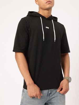 Kook N Keech Solid Men Hooded Neck Black T-Shirt