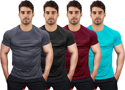 UDI n ADI Solid Men Round Neck Grey, Black, Maroon, Light Blue T-Shirt