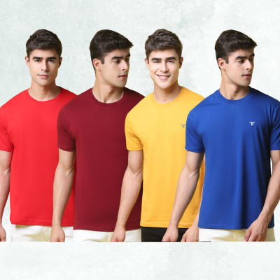 1 Stop Fashion Solid Men Round Neck Multicolor T-Shirt