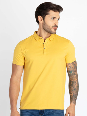 Status Quo Solid Men Polo Neck Yellow T-Shirt