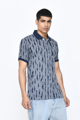 PASSPORT Printed Men Polo Neck Grey T-Shirt