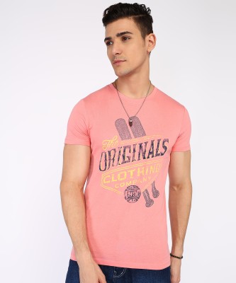 JACK & JONES Printed Men Round Neck Pink T-Shirt