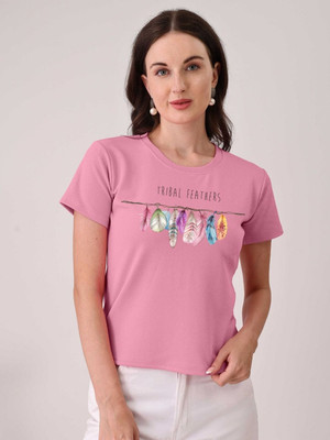Moda Rapido Printed Women Round Neck Pink T-Shirt