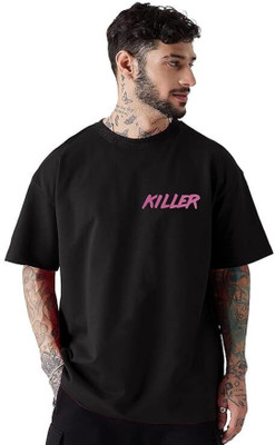 annnackel Typography Men Cowl Neck Black T-Shirt