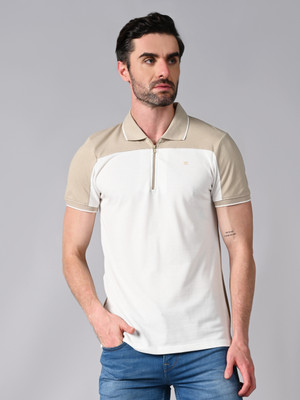 KILLER Colorblock Men Polo Neck White T-Shirt