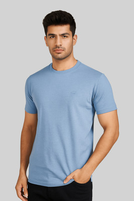 GO BIRDY Solid Men Polo Neck Blue T-Shirt