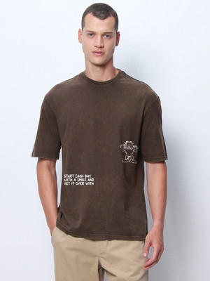 BEWAKOOF Graphic Print Men Round Neck Brown T-Shirt
