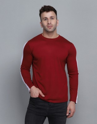 SAIOM Colorblock Men Round Neck Maroon T-Shirt