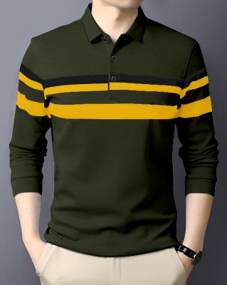 AUSK Colorblock Men Polo Neck Dark Green, Black, Yellow T-Shirt