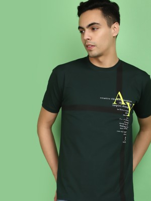 V-MART Printed, Typography Men Round Neck Green T-Shirt