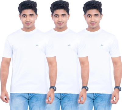 Fashion Territory Solid Men Round Neck White T-Shirt