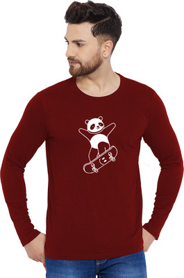 Organic Chics Printed Men Round Neck Maroon T-Shirt