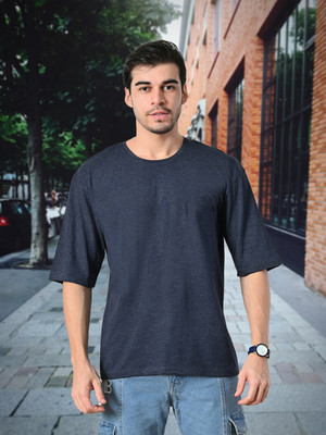 UNICUS APPAREL Self Design Men Round Neck Dark Blue T-Shirt