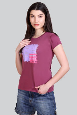 A & Y Printed Women Round Neck Purple T-Shirt