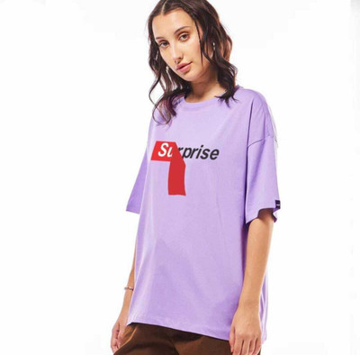HouseOfCommon Self Design Women Round Neck Purple T-Shirt