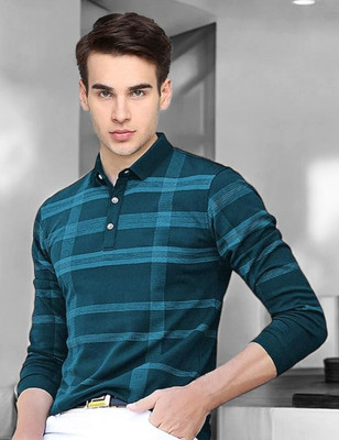 Autna Checkered Men Polo Neck Green T-Shirt