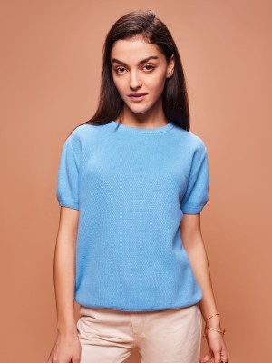 BOMBAY HIGH Solid Women Round Neck Blue T-Shirt