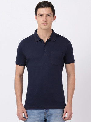 JOCKEY Self Design Men Polo Neck Dark Blue T-Shirt