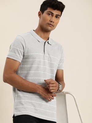 INVICTUS Striped Men Polo Neck Grey T-Shirt