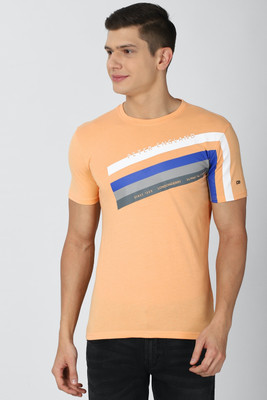 PETER ENGLAND Striped Men Round Neck Orange T-Shirt