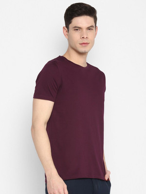 RULEDBYSUN Solid Men Round Neck Maroon T-Shirt