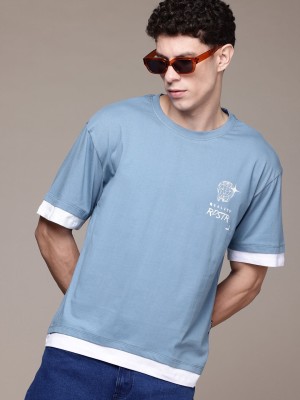 Roadster Printed Men Round Neck Blue T-Shirt