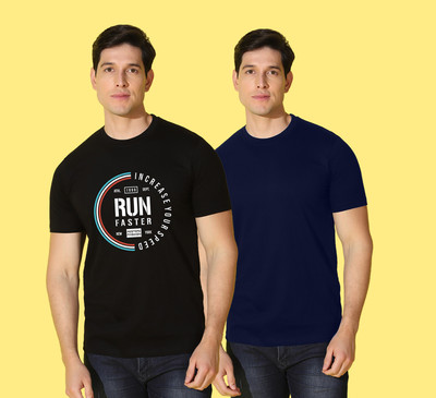 WOOSTRO Solid, Printed Men Round Neck Multicolor T-Shirt